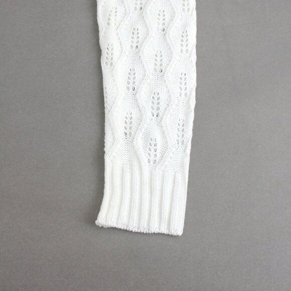 White Casual Women's Tie-Front Hollow-Out Long Sleeve Geometric Knit Cardigan - Picture 6 of 7